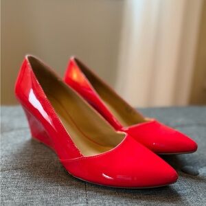 Franco Sarto Red Patent Leather Wedge Pumps - Size 8